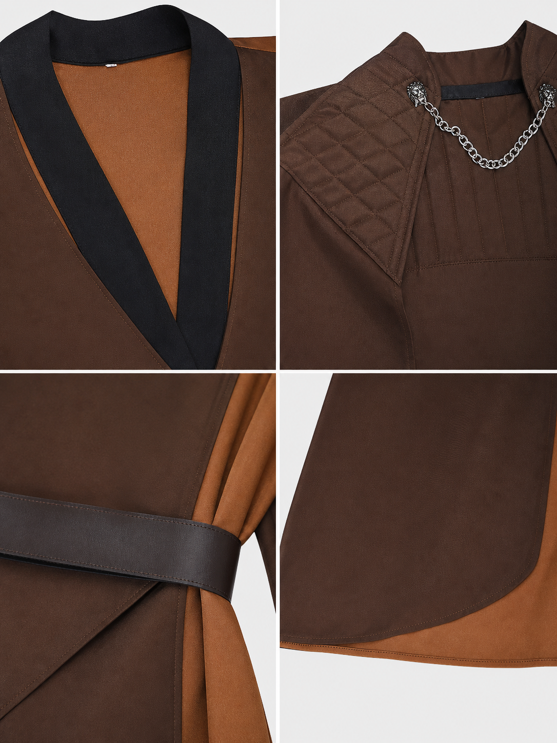 Medieval Character Cosplay Costume Set, 4-Piece Brown Cape, Black Inner Garment, Belt And Pants, Role Play Stage Outfit