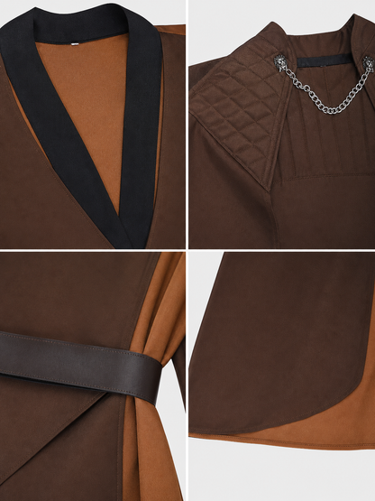 Medieval Character Cosplay Costume Set, 4-Piece Brown Cape, Black Inner Garment, Belt And Pants, Role Play Stage Outfit