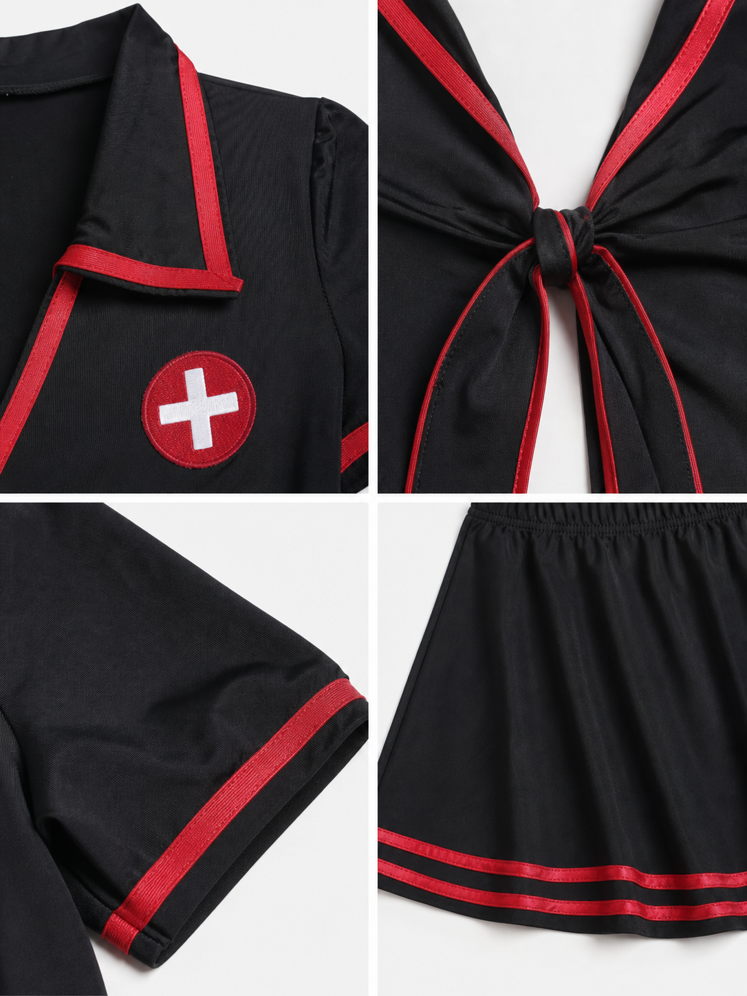 Black Medical Staff Costume with Red Trim detail view