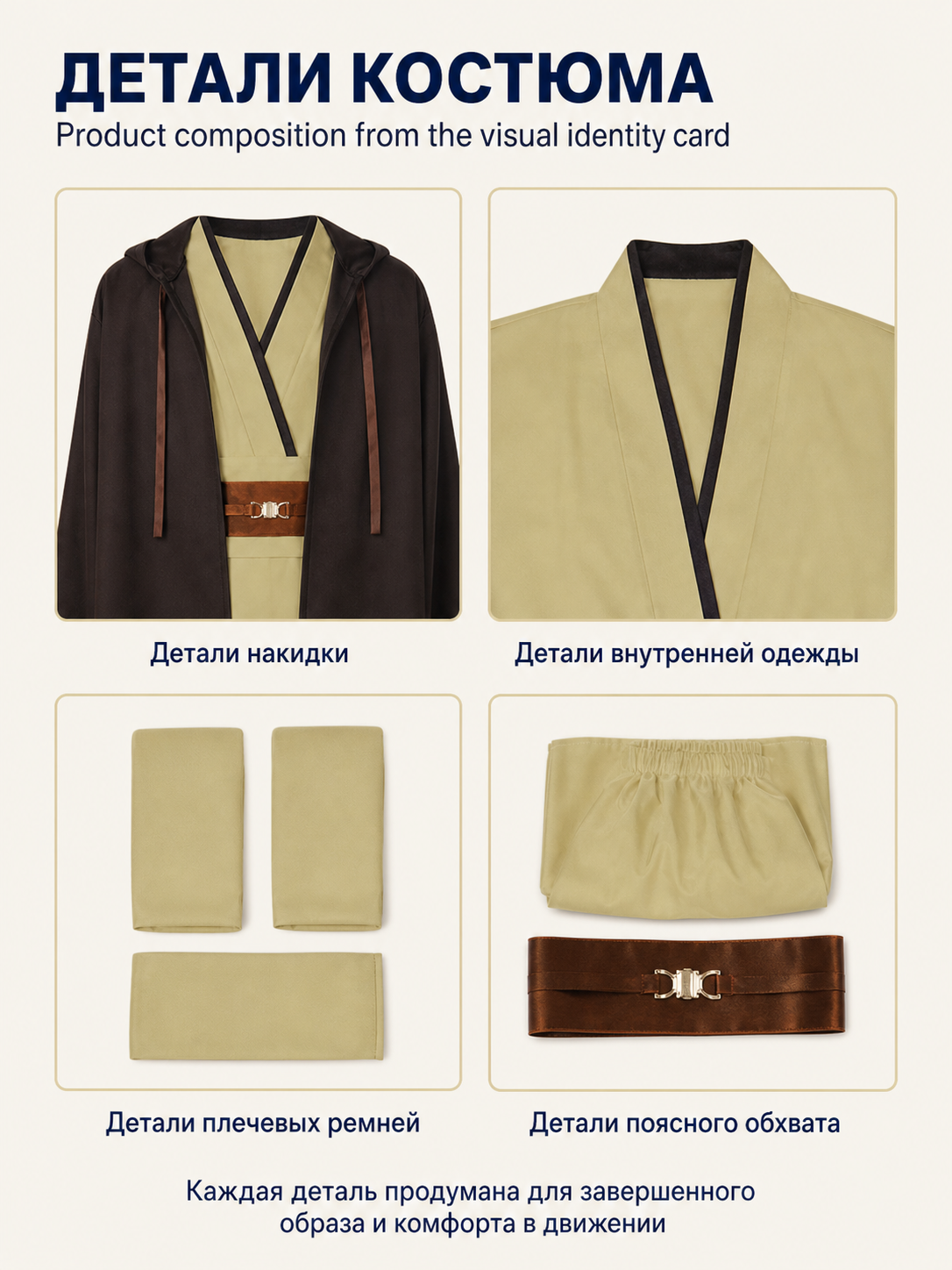 Obi-Wan Cosplay Costume with Cloak and Belt detail view