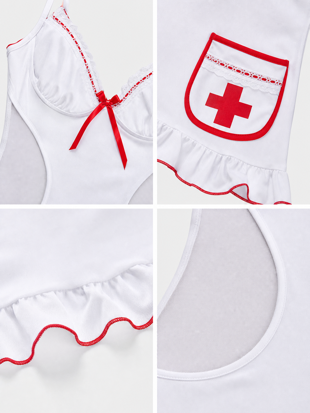 Medical Uniform with Red Cross and Ruffles detail view