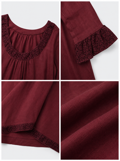 Vintage Burgundy Maxi Dress with Long Sleeves