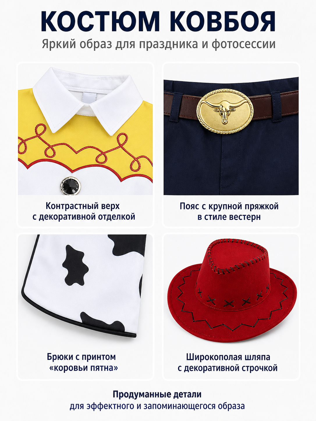 Jessie Cowboy Costume with Hat and Belt detail view