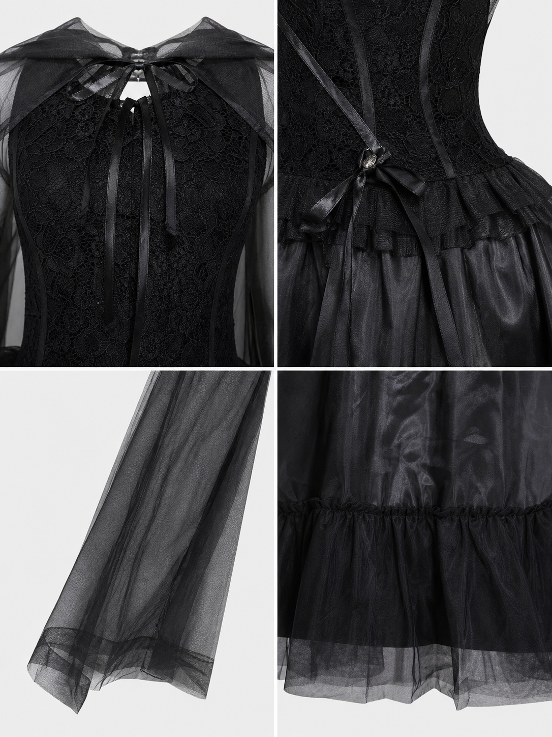 Gothic Black Dress with Cape and Lacing