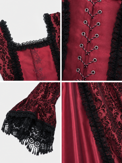 Renaissance Dress with Lace Sleeves and Cords