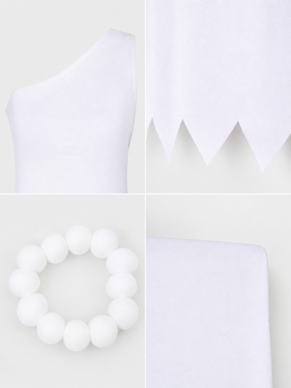 White Halloween Cosplay Dress with Cap