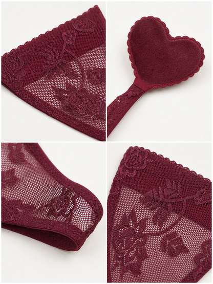 Lace triangle panties, 3-pack (burgundy, nude, purple) detail view