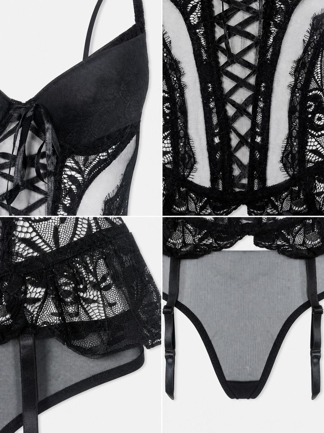 Erotic Bodysuit with Lace Pattern and Garters detail view
