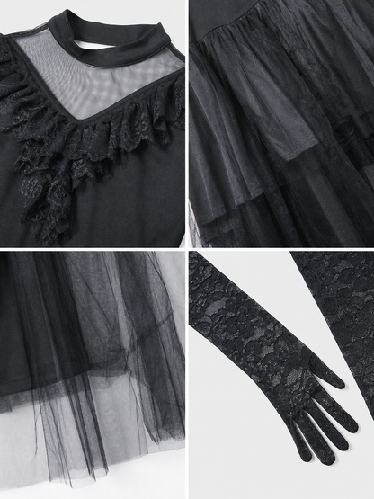 Gothic Dress with Veil and Long Gloves