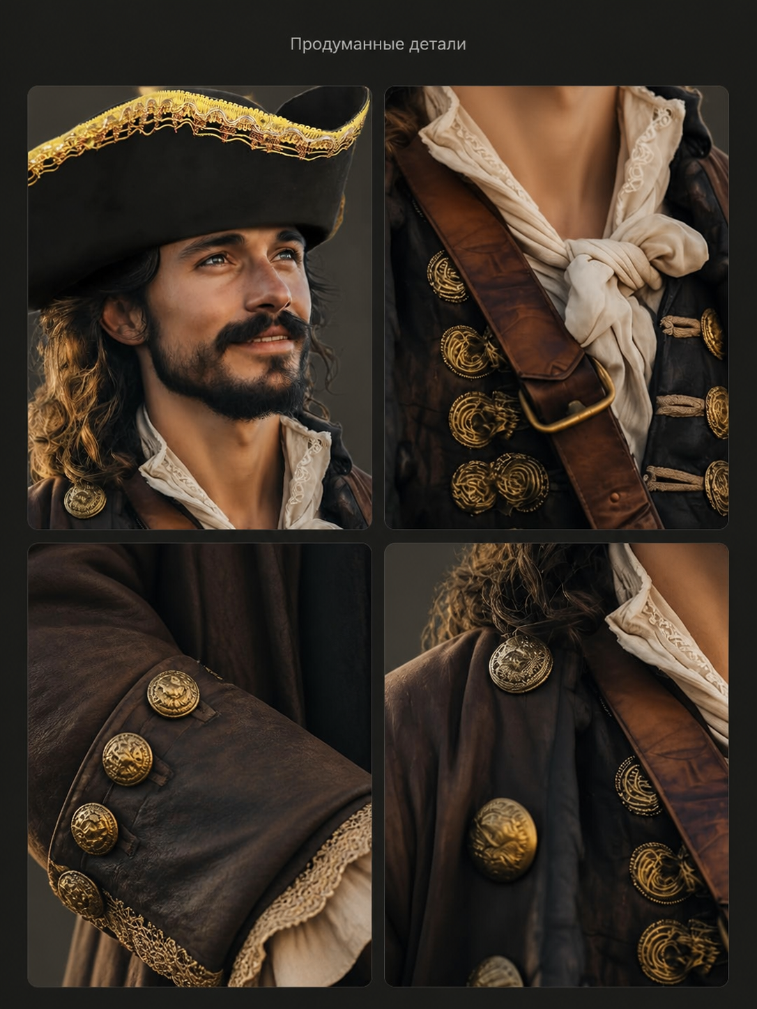 Black tricorn hat with gold trim product view 30