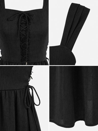 Black lace-up midi costume dress product view 21