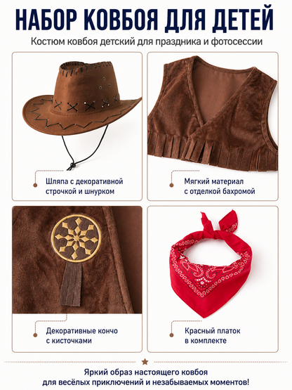 Cowboy Costume with Vest and Hat for Halloween detail view