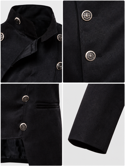 Black jacket with an asymmetrical double-breasted placket