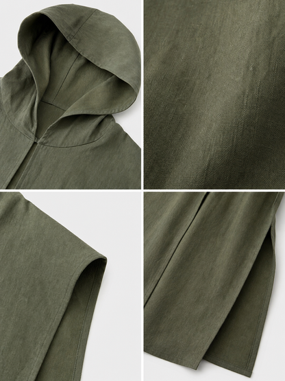 Medieval Fantasy Role Play Costume Set, 2-Piece Olive Green Hooded Sleeveless