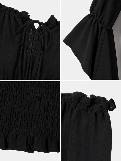 Black Cropped Off-the-Shoulder Blouse