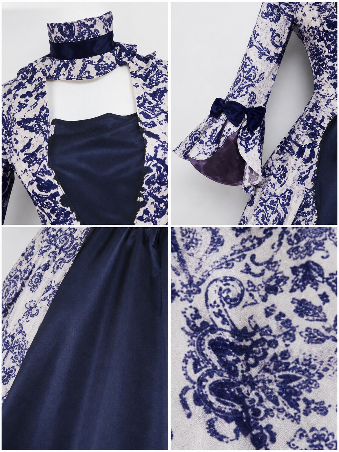 Patterned Evening Dress with Long Sleeves and a Flared Skirt