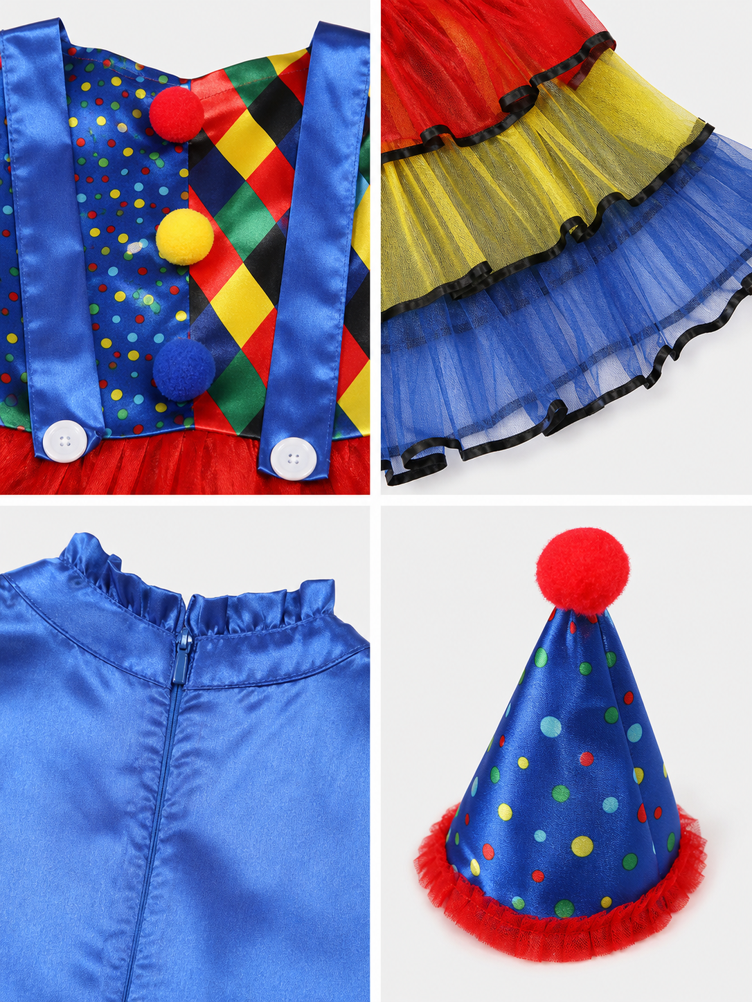 Clown Costume with Dress, Bow, and Hat