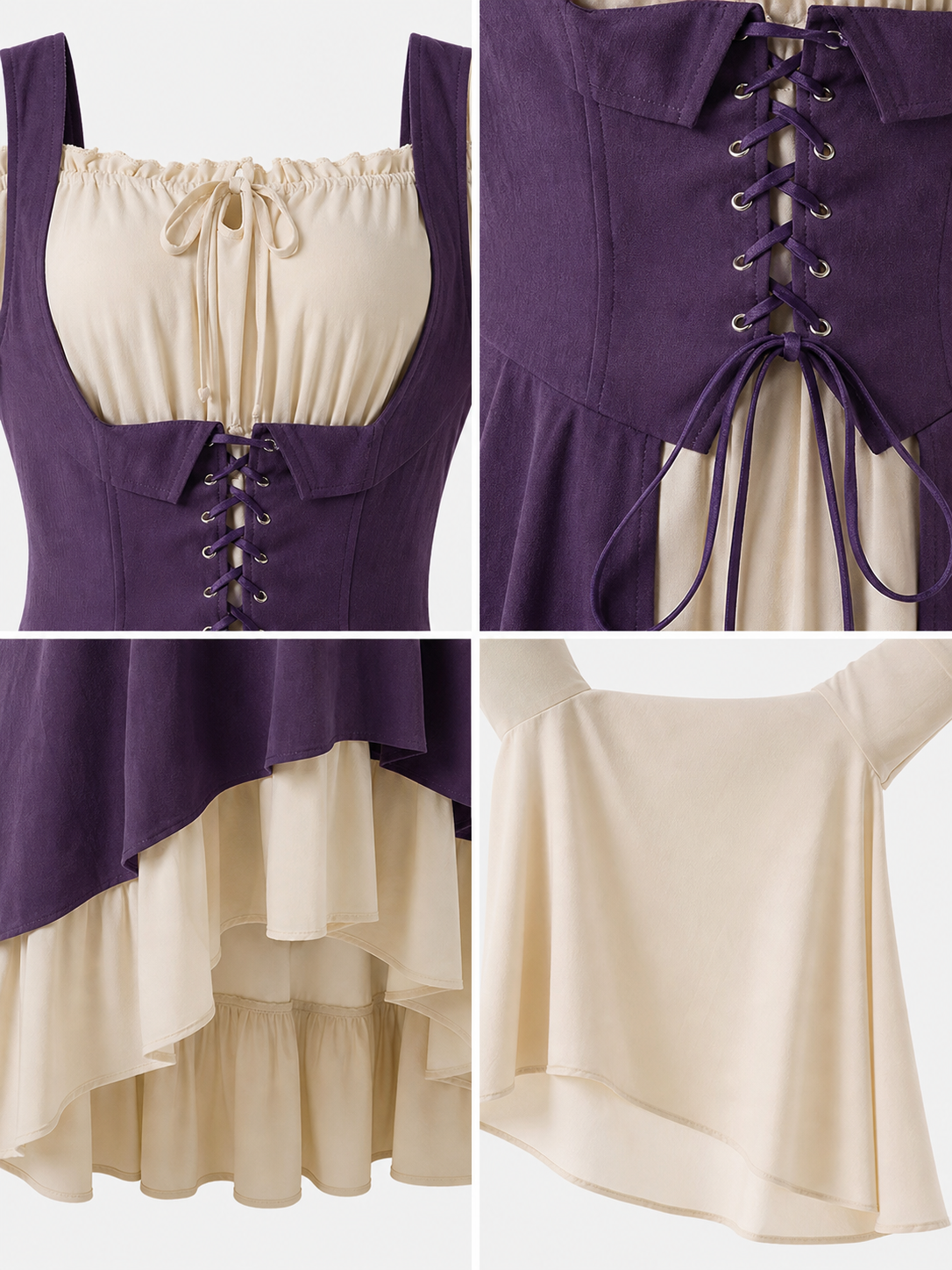 Purple Retro-Style Lace-Up Pinafore Dress