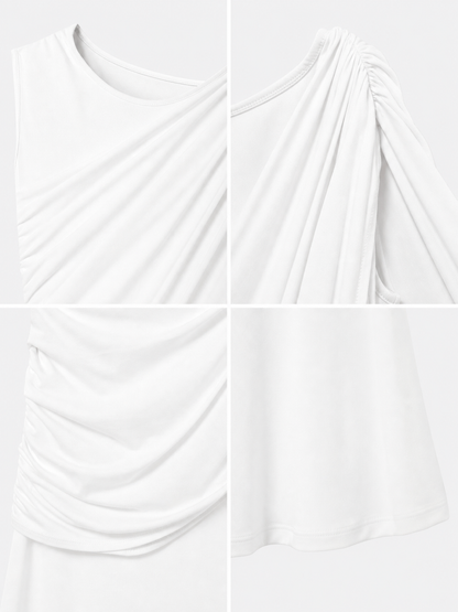 White draped dress with flowing train product view 48