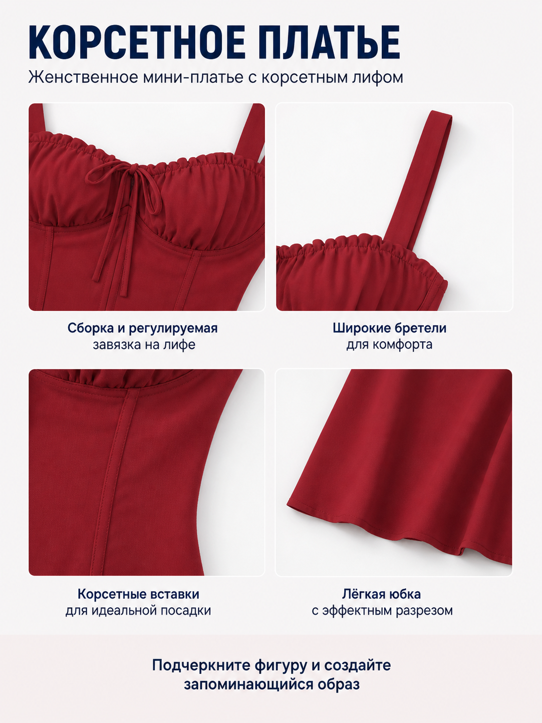 Red Strappy Dress with a Bow and Gathering detail view