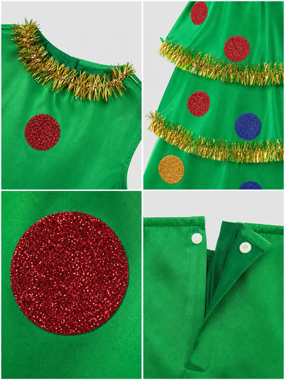 Christmas Tree Costume with Layered Skirt and Decorations