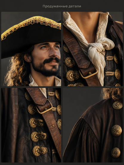 Black tricorn hat with gold trim product view 31