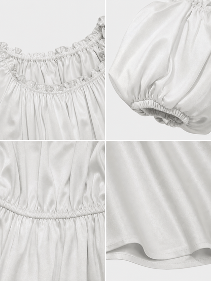 White Long Bridgerton Dress with Sleeves