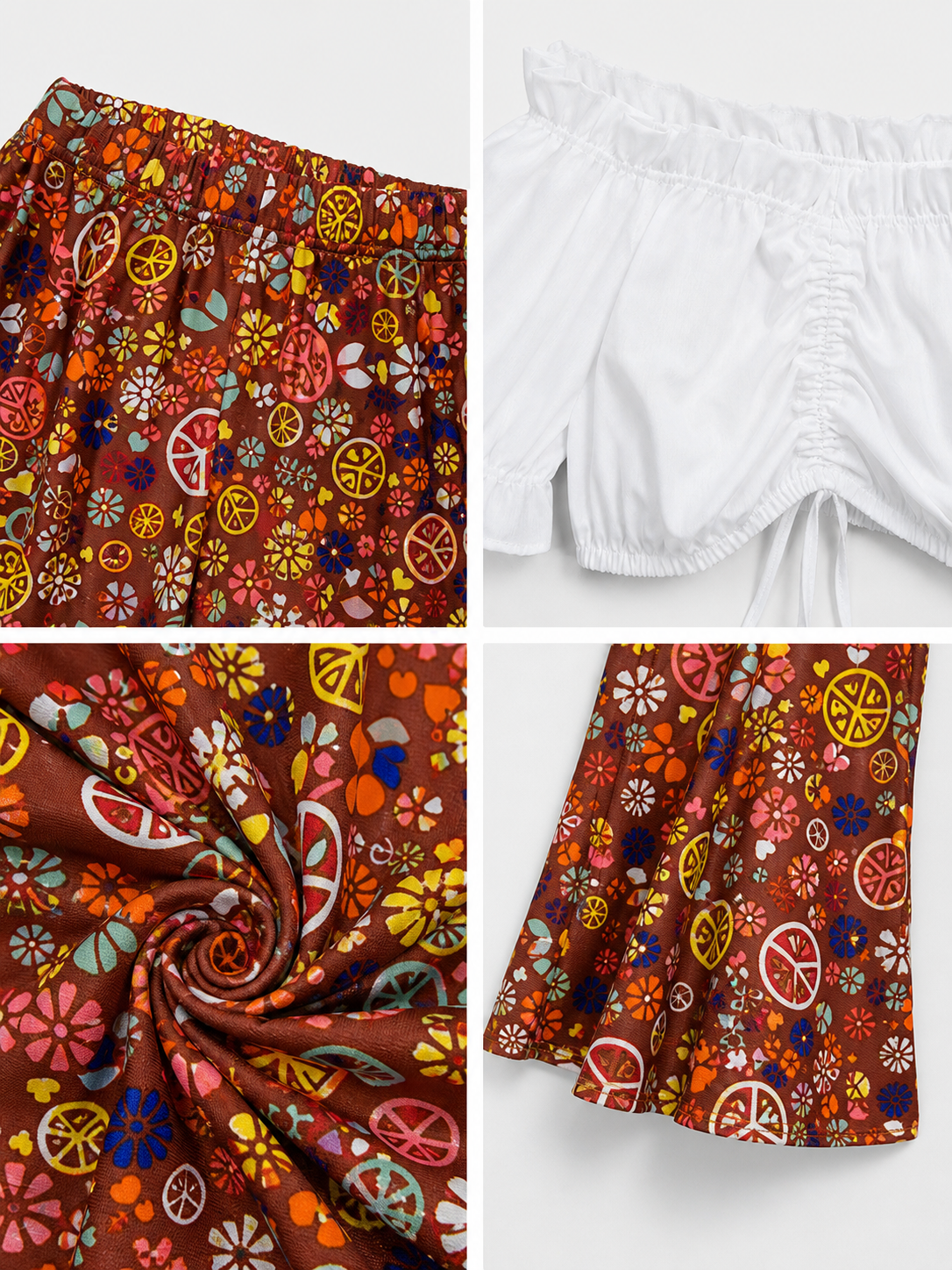 Hippie-Style Set: Flared Pants, Top, and Accessories