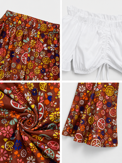 Hippie-Style Set: Flared Pants, Top, and Accessories