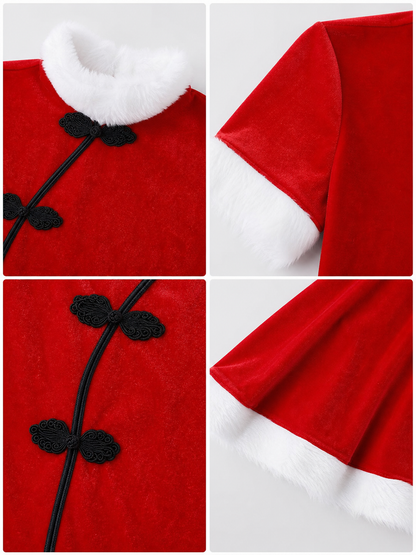Bright festive dress in Chinese style with a cape