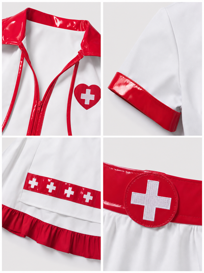 Medical Costume with Skirt and Cap, White and Red