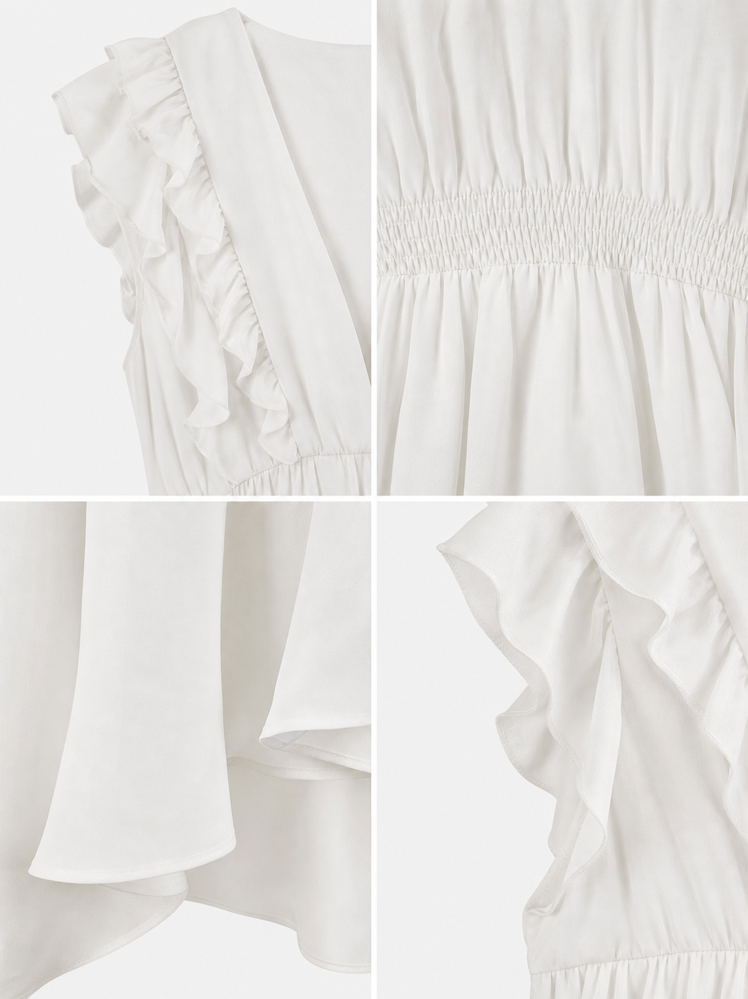 White Floor-Length Dress with a V-Neckline and Ruffled Sleeves