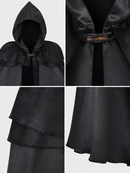 Black Hooded Cloak with Necklace