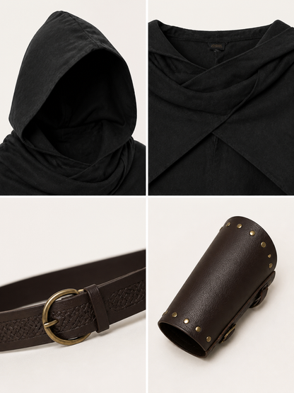 Medieval Hooded Cape for Cosplay, Black