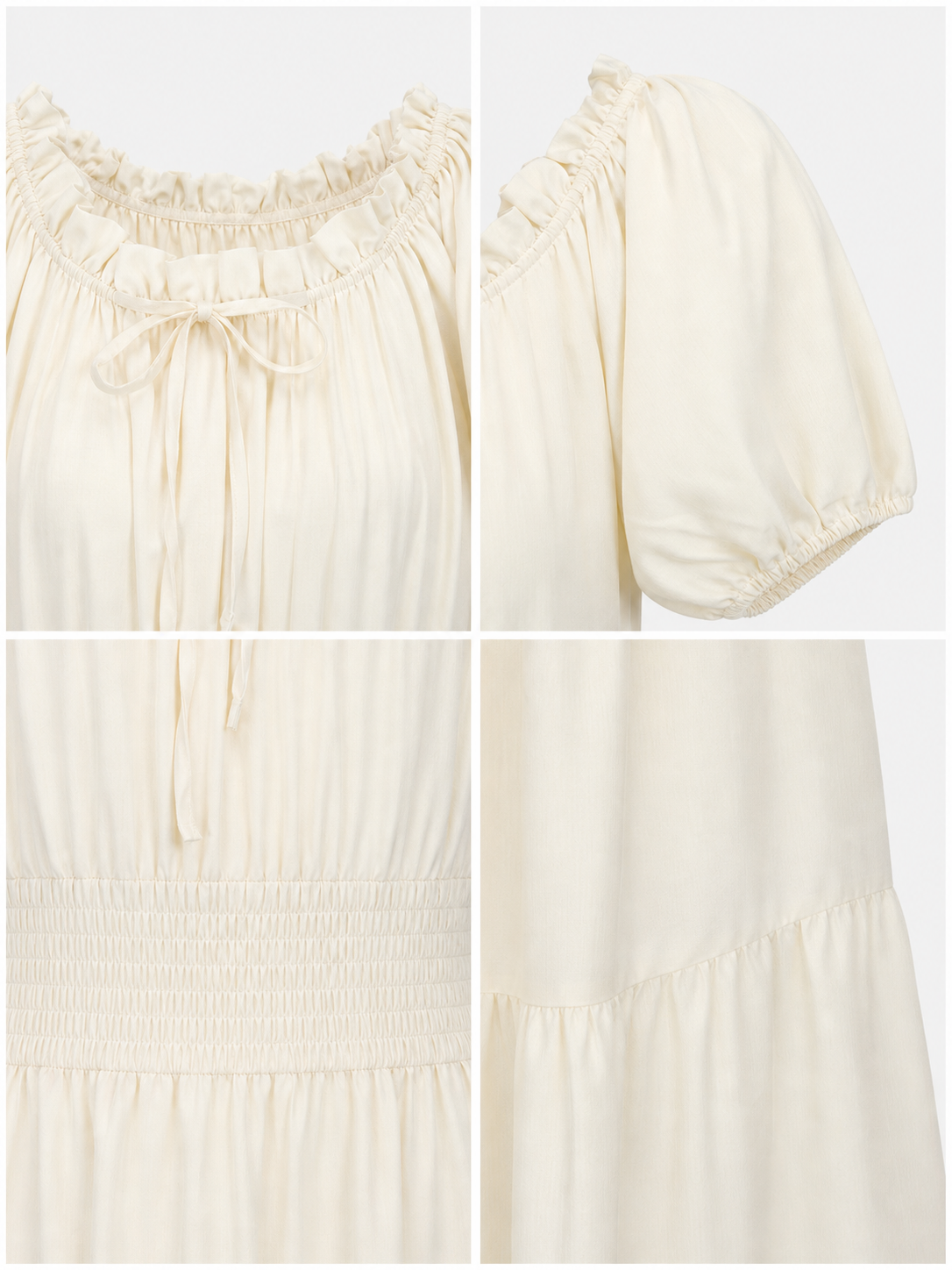 Tiered Dress with Puff Sleeves and Gathering