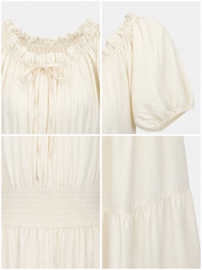 Tiered Dress with Puff Sleeves and Gathering