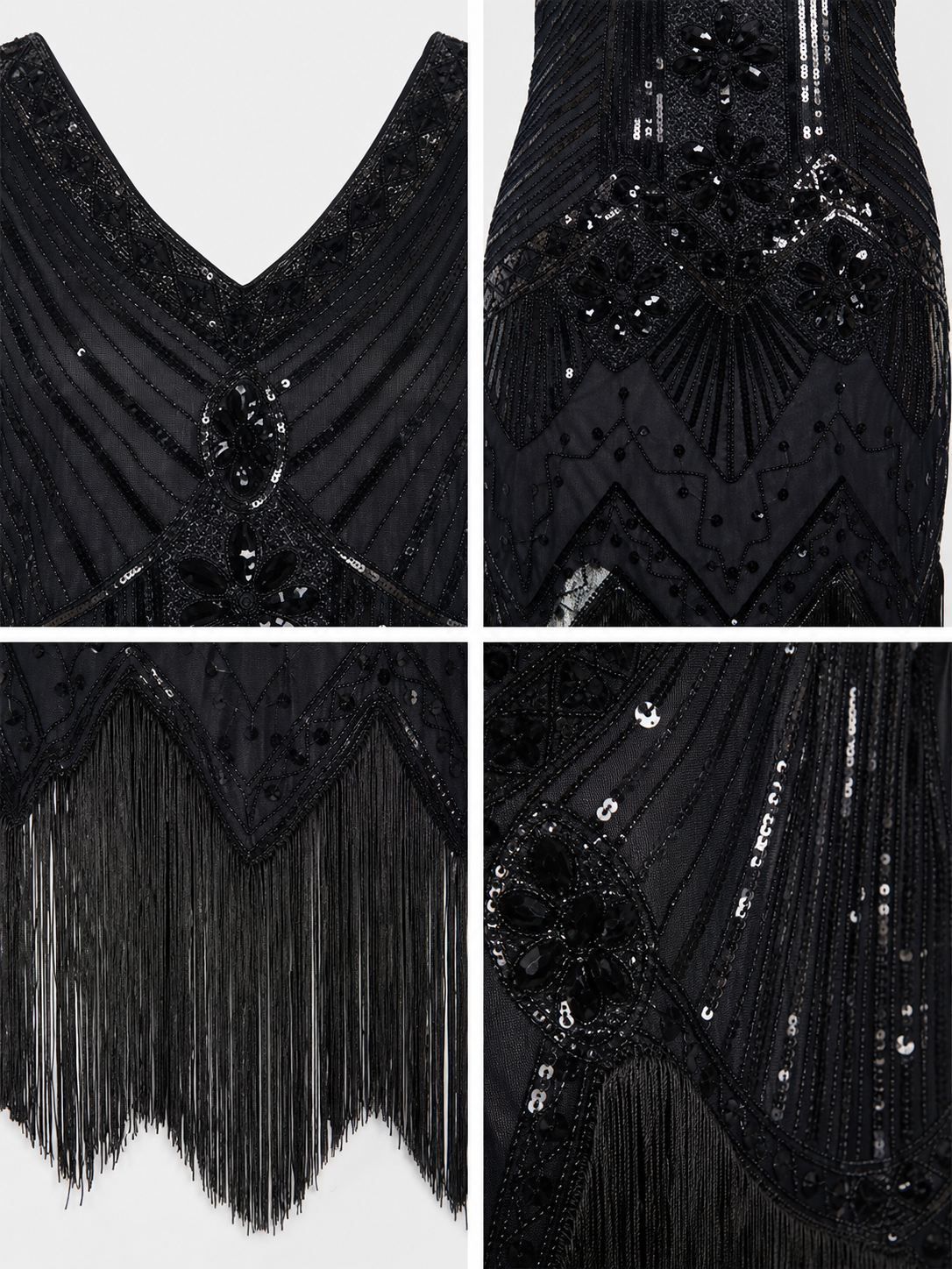 Black Art Deco flapper dress with fringe