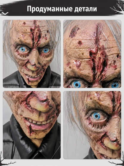 Zombie-Style Halloween Mask with Bloody Wounds
