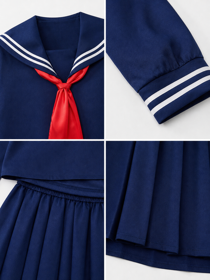 Sailor-style costume with a long pleated skirt