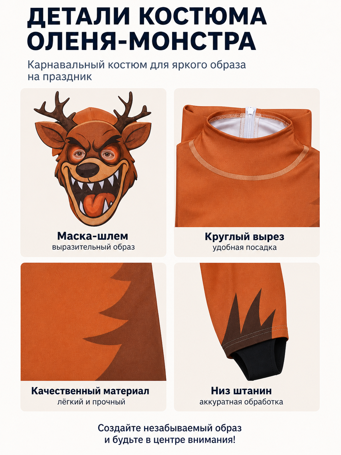 Monster Deer Carnival Costume with Antlers detail view