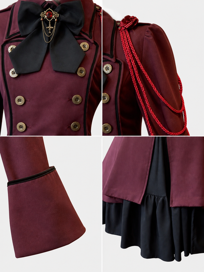 Gothic burgundy dress with sleeves and a bow