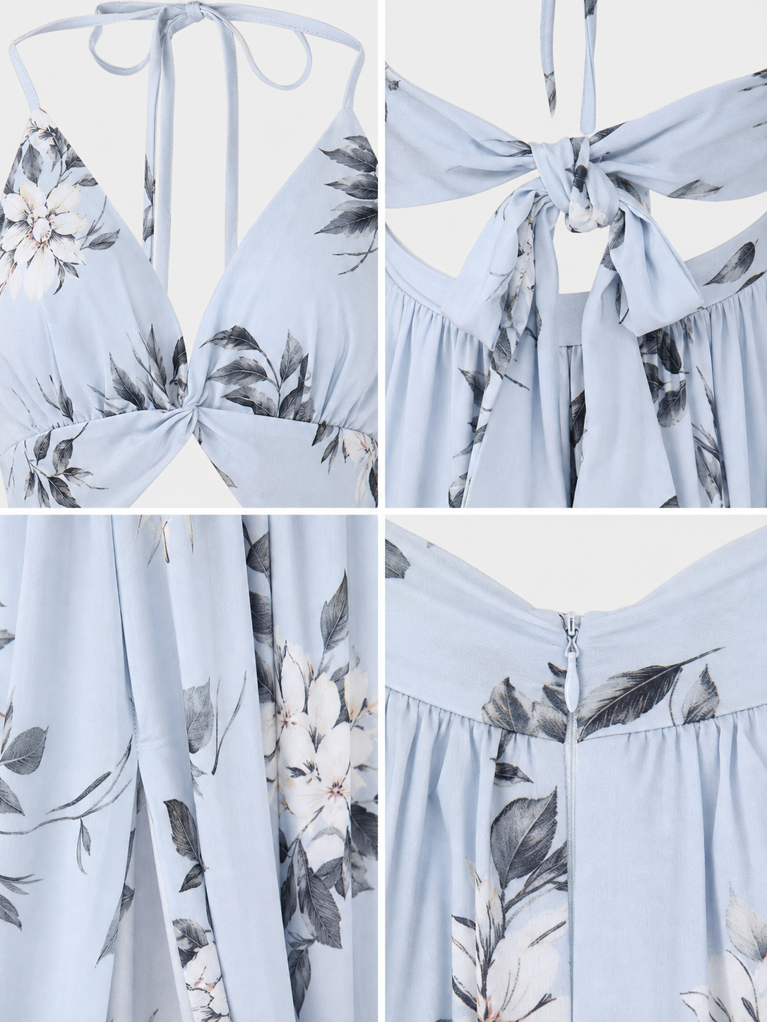 Maxi Dress with Floral Print and V-Neckline