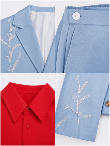 Bruno Three-Piece Suit: Light Blue Blazer, Shirt, and Pants