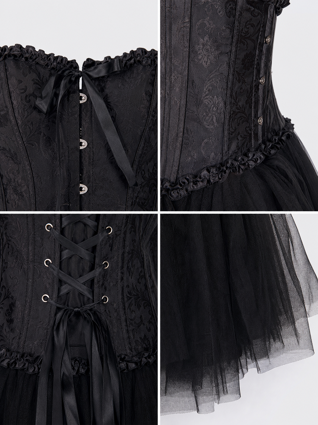 Gothic costume with corset, veil, and gloves