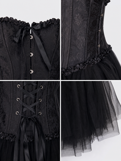 Gothic costume with corset, veil, and gloves