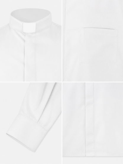 White Stand-Collar Shirt with Chest Pocket