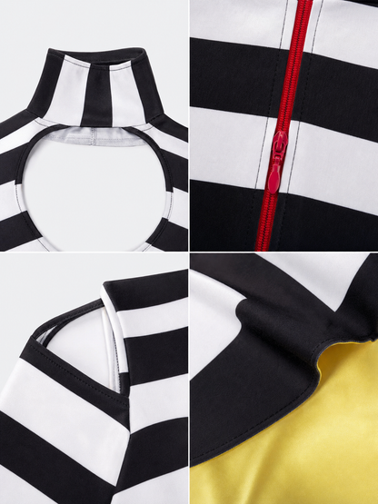 Black-and-White Striped Cosplay Costume with Wings