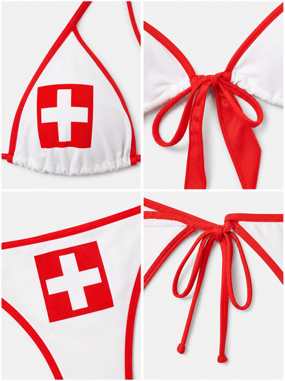 Nurse Cosplay Bikini Swimsuit with Cross detail view