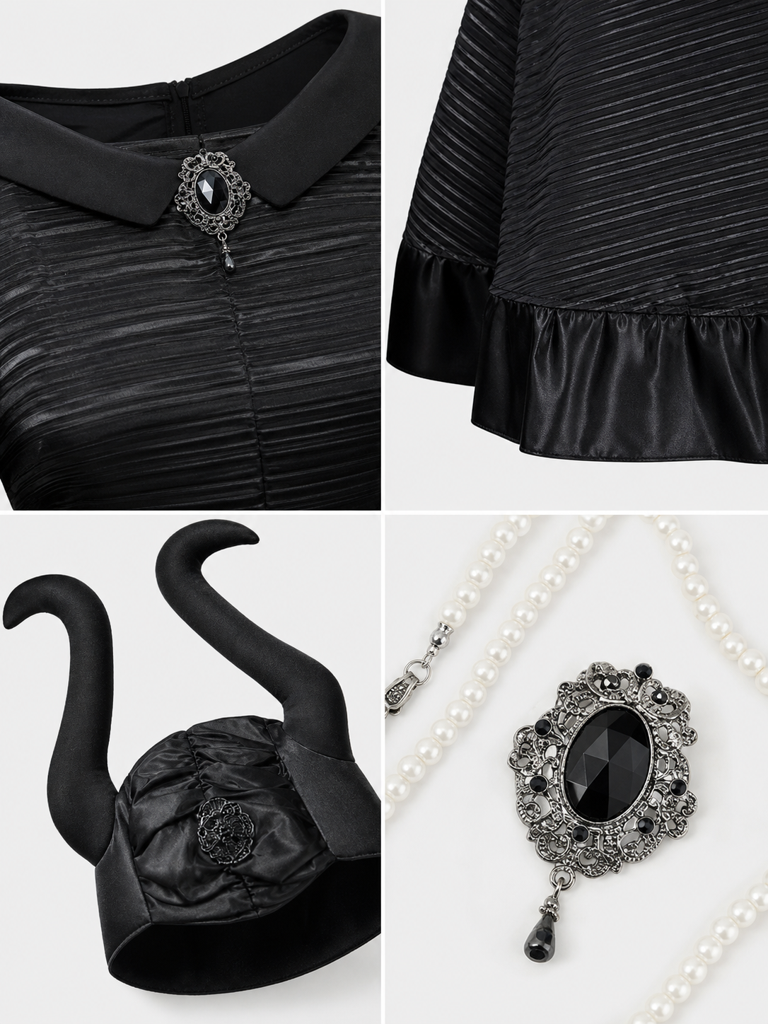 Gothic-Style Cosplay Costume: Dress, Hat, and Cane