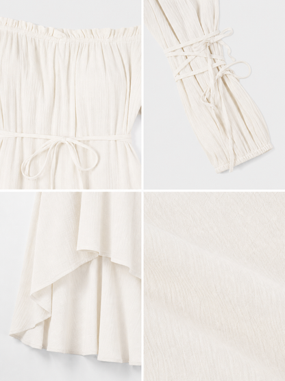 Off-the-Shoulder Stage Dress with Waist Ties detail view